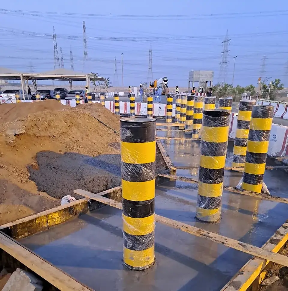 Bollards set in formwork before the pour