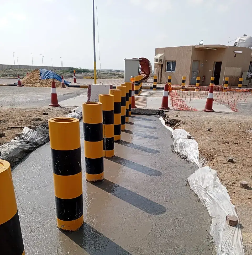 Bollard line leading to the guard house
