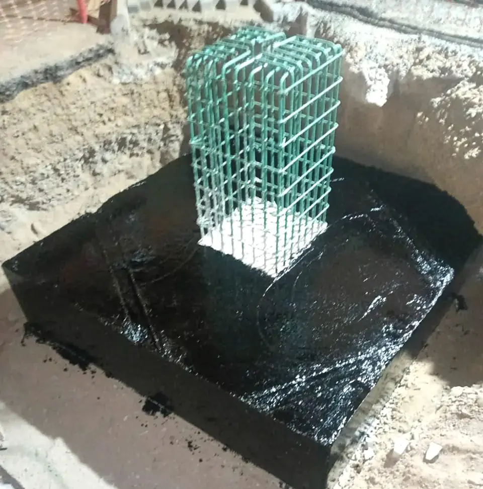 Waterproofed footing with column cage